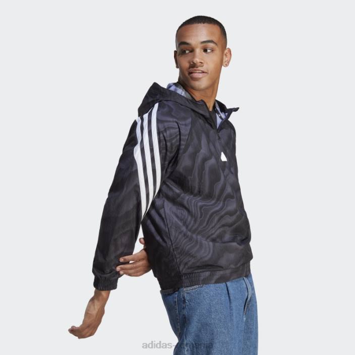 Adidas hanorac cu capota cu imprimeu cu icoane ale viitorului negru bărbați negru 2JBN5639