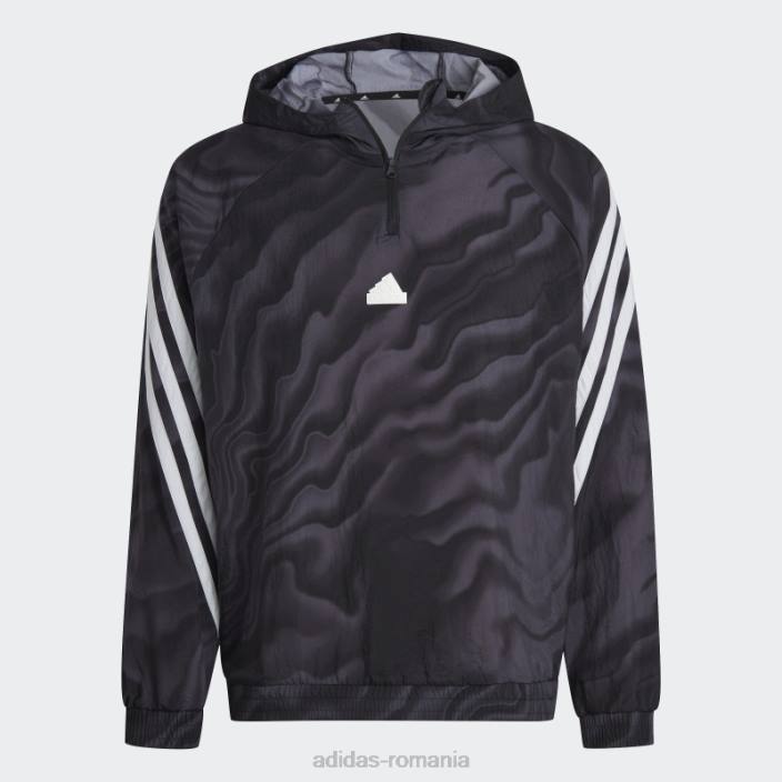 Adidas hanorac cu capota cu imprimeu cu icoane ale viitorului negru bărbați negru 2JBN5639