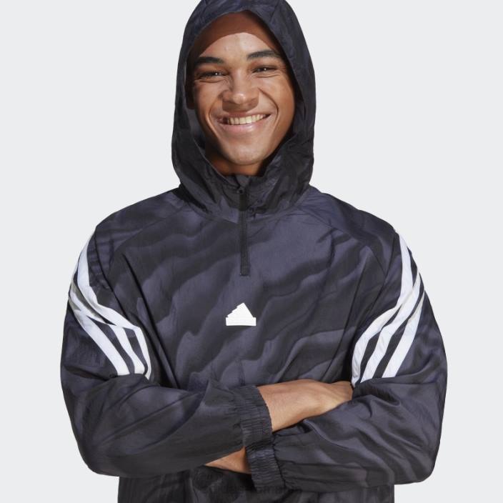 Adidas hanorac cu capota cu imprimeu cu icoane ale viitorului negru bărbați negru 2JBN5639