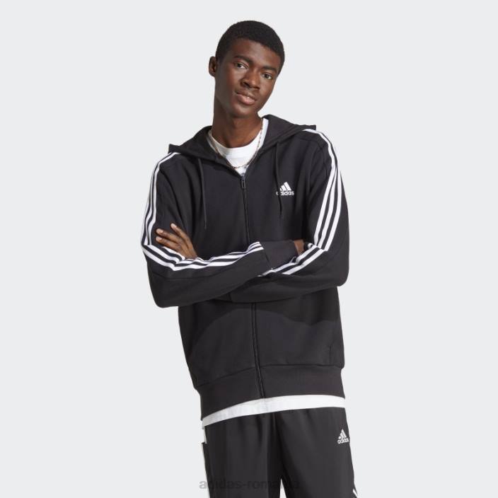 Adidas hanorac cu fermoar complet, cu 3 dungi, alb bărbați alb negru 2JBN825