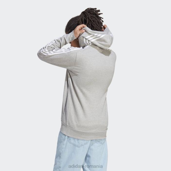 Adidas hanorac cu fermoar complet, cu 3 dungi, alb fierbinte bărbați gri mediu/alb 2JBN13356