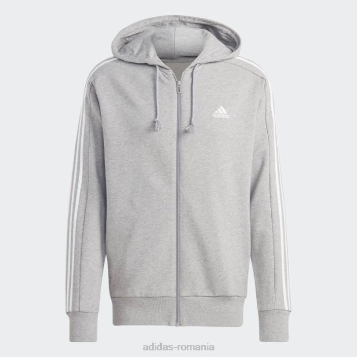 Adidas hanorac cu fermoar complet, cu 3 dungi, alb fierbinte bărbați gri mediu/alb 2JBN13356