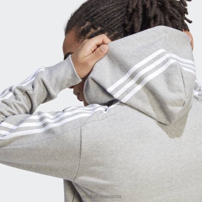 Adidas hanorac cu fermoar complet, cu 3 dungi, alb fierbinte bărbați gri mediu/alb 2JBN13356