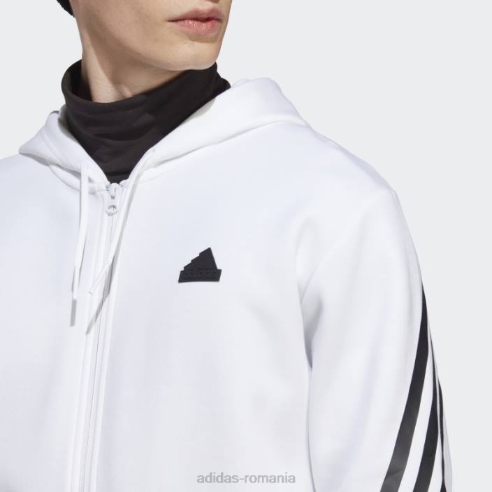 Adidas hanorac cu fermoar complet, cu 3 dungi, icoane albe ale viitorului elegant bărbați alb 2JBN959