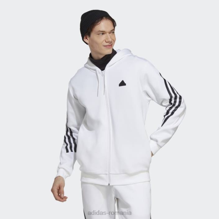 Adidas hanorac cu fermoar complet, cu 3 dungi, icoane viitoare albe fierbinți bărbați alb 2JBN5105