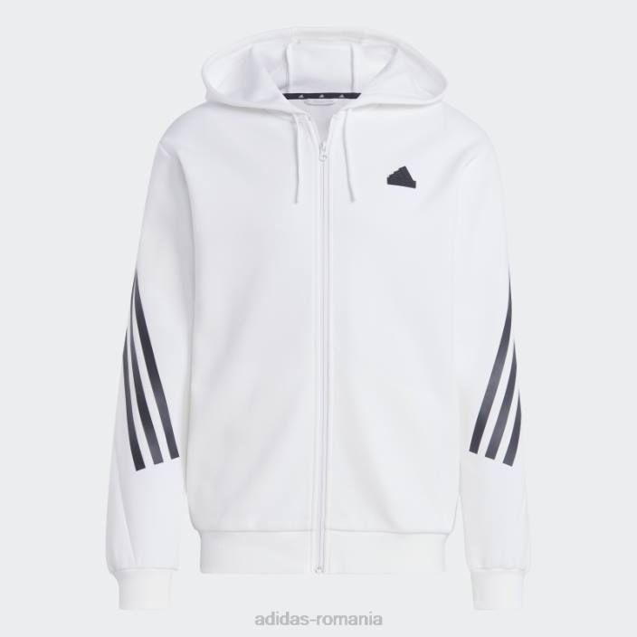 Adidas hanorac cu fermoar complet, cu 3 dungi, icoane viitoare albe fierbinți bărbați alb 2JBN5105