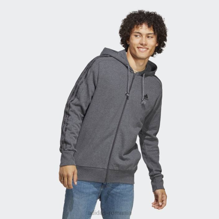 Adidas hanorac cu fermoar complet, gri închis, gri închis bărbați gri închis negru/negru 2JBN5722