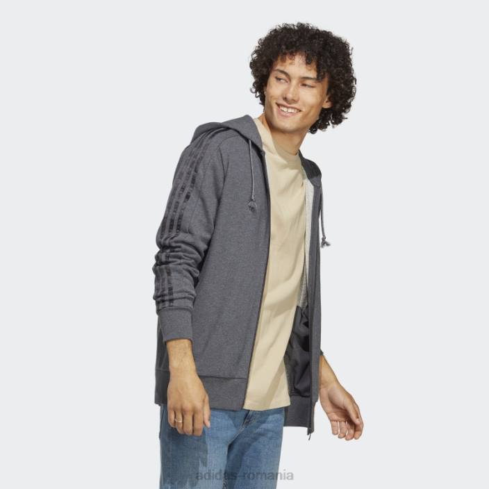 Adidas hanorac cu fermoar complet, gri închis, gri închis bărbați gri închis negru/negru 2JBN5722