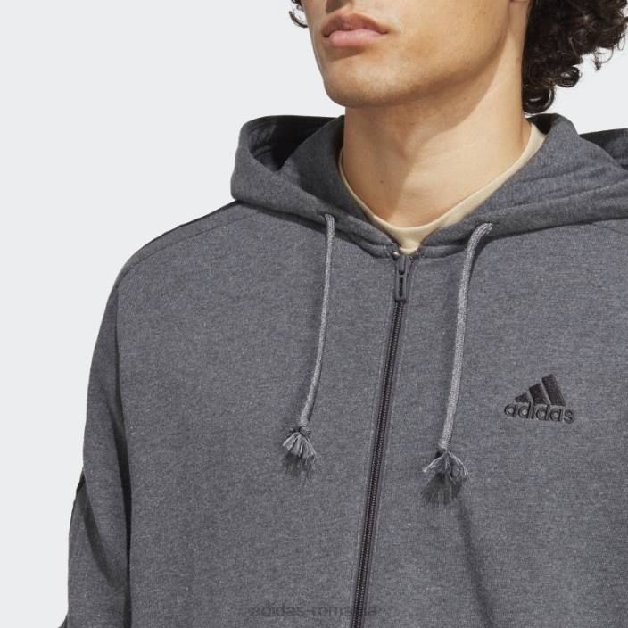 Adidas hanorac cu fermoar complet, gri închis, gri închis bărbați gri închis negru/negru 2JBN5722