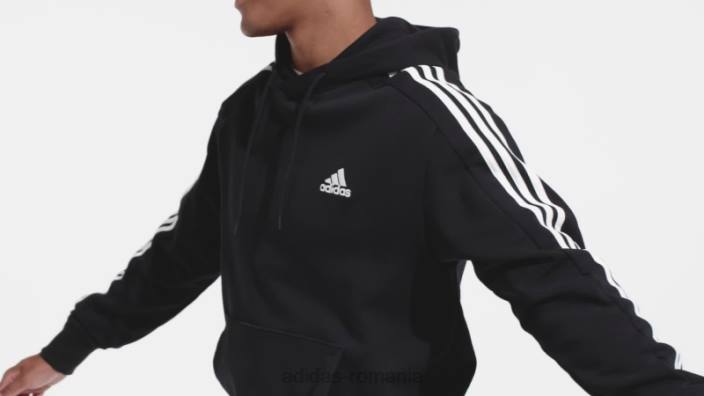 Adidas hanorac cu glugă cu 3 dungi, negru, adidas bărbați alb negru 2JBN5658