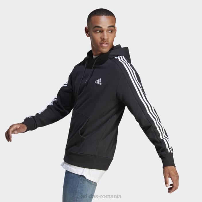 Adidas hanorac cu glugă cu 3 dungi, negru, adidas bărbați alb negru 2JBN5658