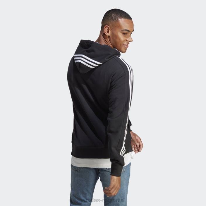 Adidas hanorac cu glugă cu 3 dungi, negru, adidas bărbați alb negru 2JBN5658