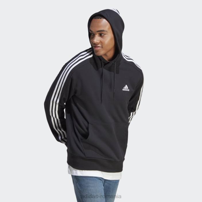 Adidas hanorac cu glugă cu 3 dungi, negru, adidas bărbați alb negru 2JBN5658