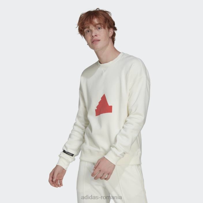 Adidas hanorac fleece crew alb bărbați alb 2JBN1424