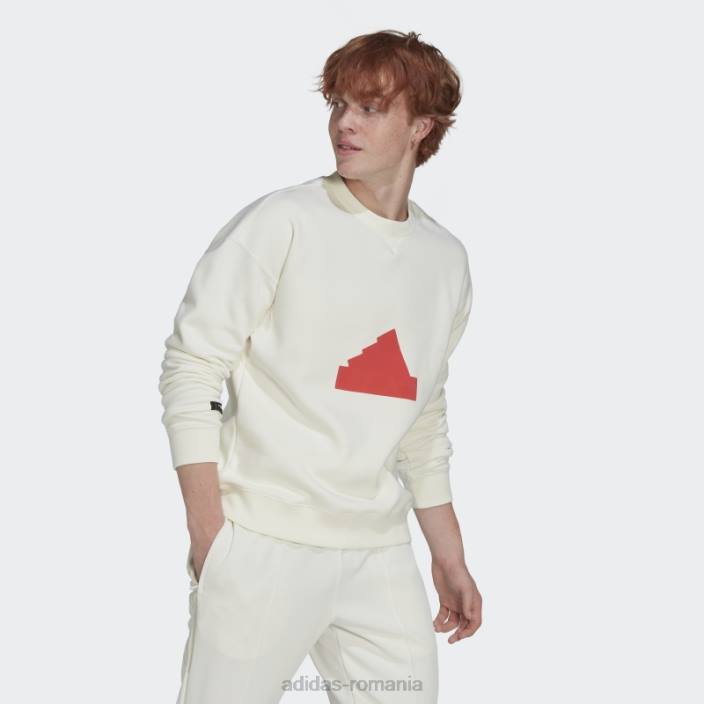 Adidas hanorac fleece crew alb bărbați alb 2JBN1424
