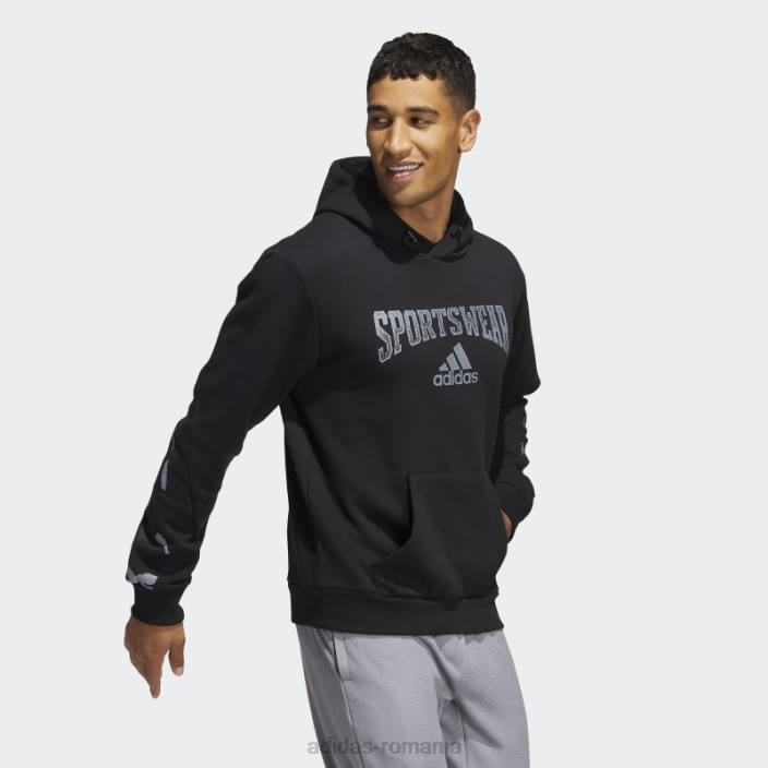 Adidas hanorac grafic negru cu icoane retro viitor retro inversat bărbați negru 2JBN15304