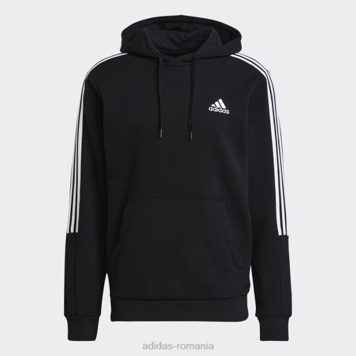 Adidas hanorac negru cu 3 dungi, cu tăietură fleece, adidas bărbați alb negru 2JBN1623
