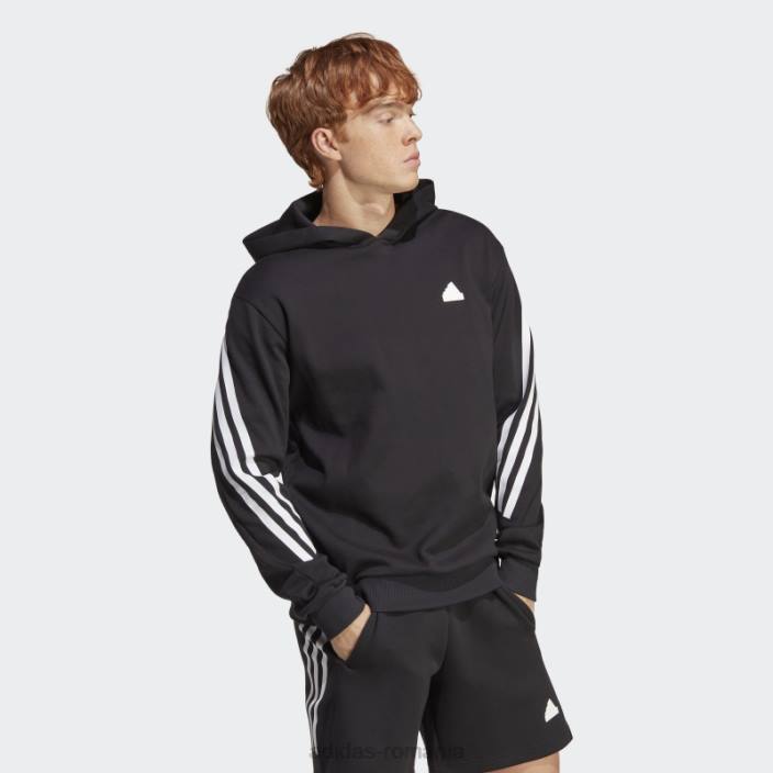 Adidas hanorac negru cu 3 dungi icoane viitoare bărbați alb negru 2JBN1142