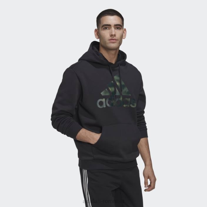 Adidas hanorac negru cu imprimeu camo, French Terry bărbați negru 2JBN6802