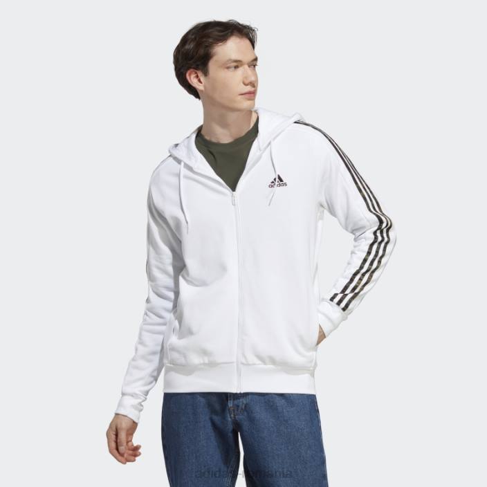 Adidas hot essentials french terry 3 dungi hanorac cu fermoar complet alb bărbați alb/măsliniu 2JBN5449