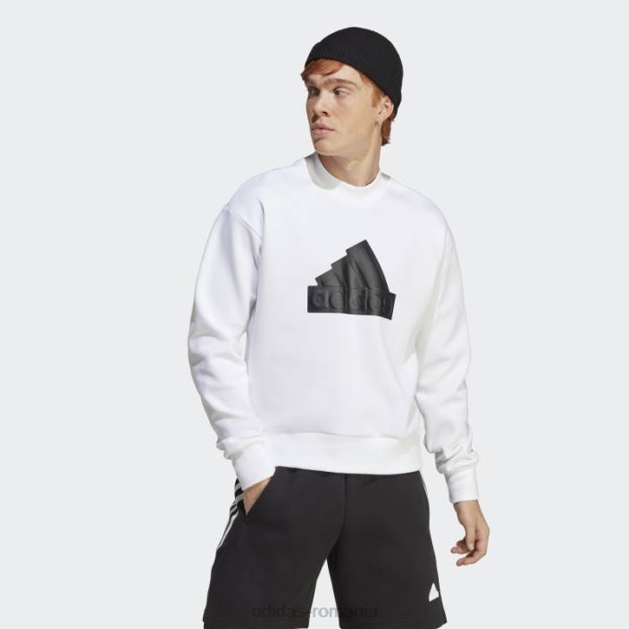 Adidas insignă icoane viitoare ale echipajului sport hanorac alb bărbați alb negru 2JBN5330
