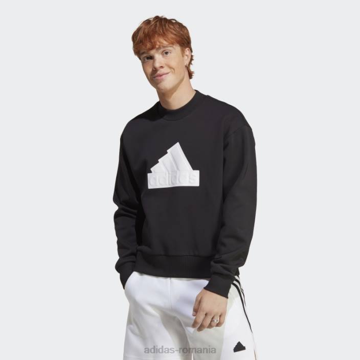Adidas insignă icoane viitoare ale echipajului sport hanorac negru bărbați alb negru 2JBN5089