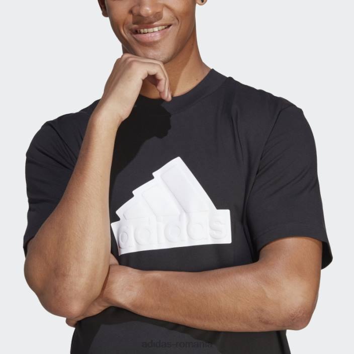 Adidas insigna neagră cu icoane viitoare ale tricouului sport bărbați alb negru 2JBN5147