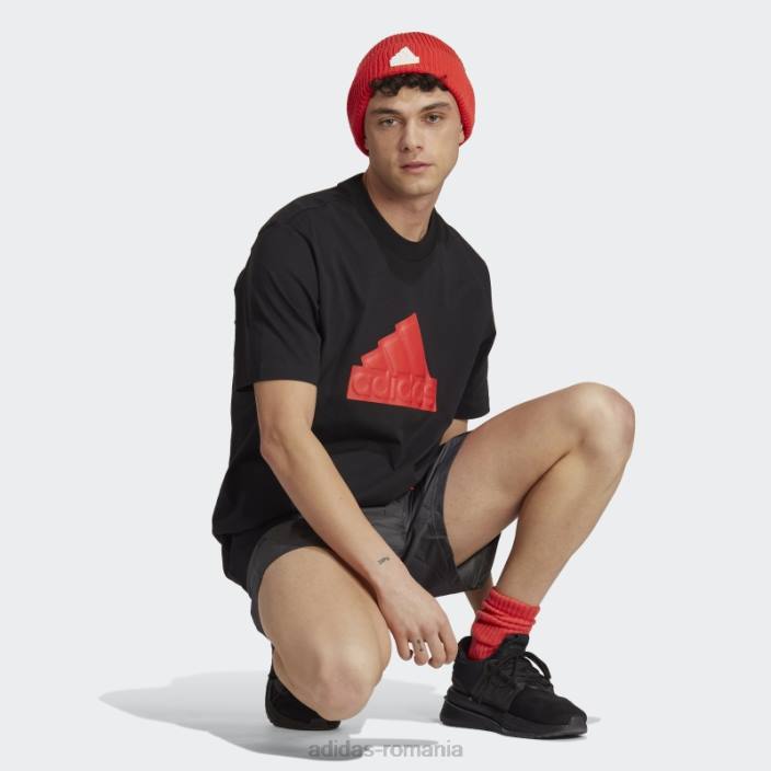 Adidas insigna neagră cu icoane viitoare ale tricouului sport bărbați negru/rosu 2JBN5860