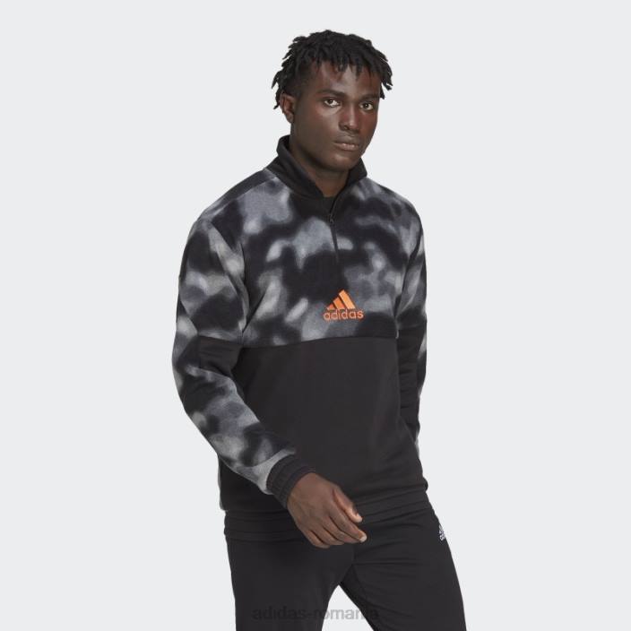 Adidas jachetă cu fermoar 1/4 cu imprimeu natura polar fleece negru adidas bărbați gri inchis 2JBN7350