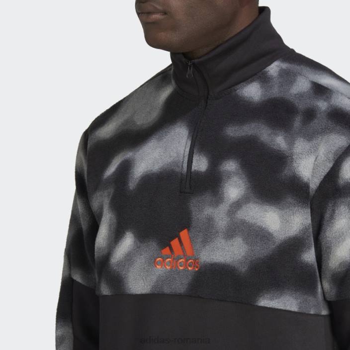 Adidas jachetă cu fermoar 1/4 cu imprimeu natura polar fleece negru adidas bărbați gri inchis 2JBN7350