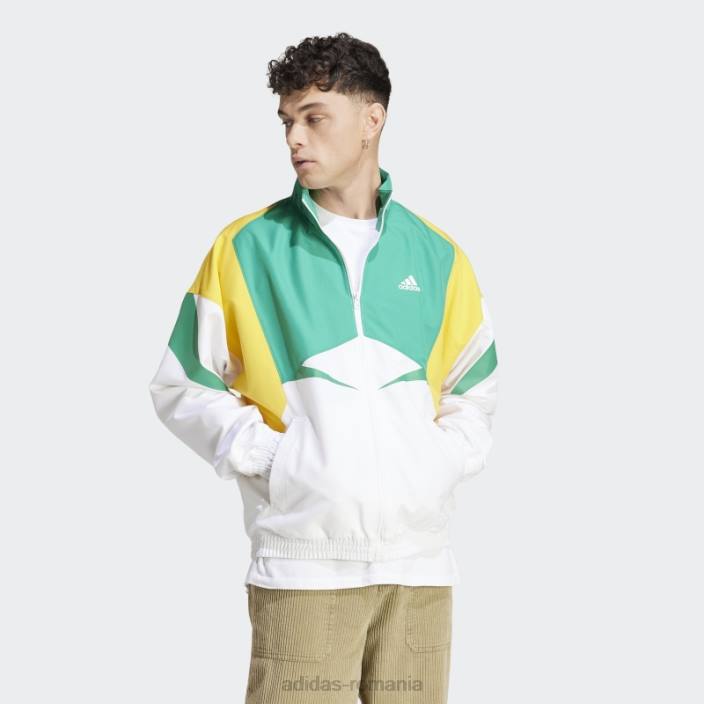 Adidas jachetă de sport albă colorblock bărbați alb/verde curte/auriu 2JBN5800