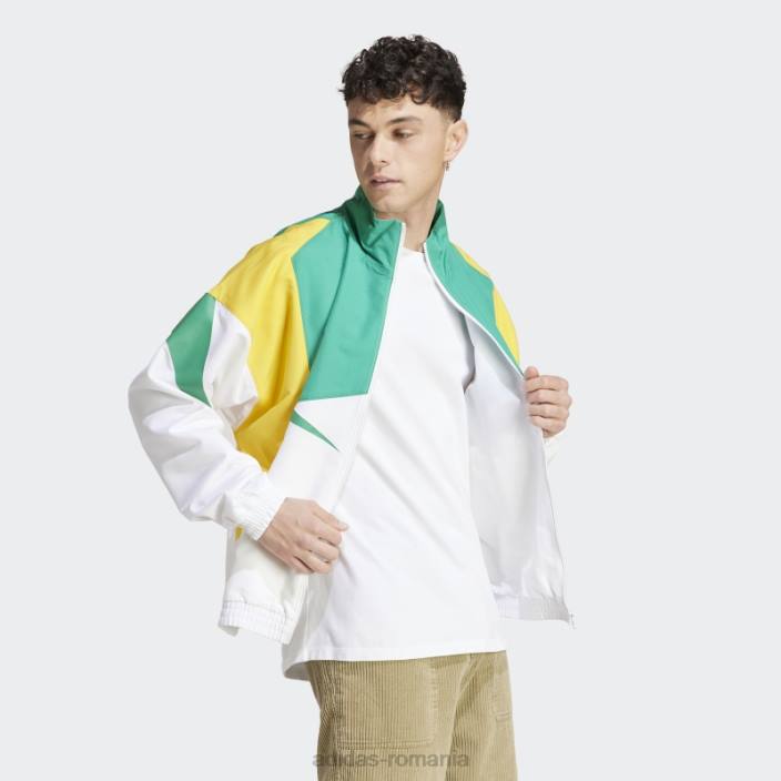 Adidas jachetă de sport albă colorblock bărbați alb/verde curte/auriu 2JBN5800