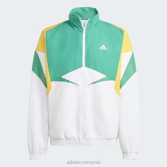 Adidas jachetă de sport albă colorblock bărbați alb/verde curte/auriu 2JBN5800