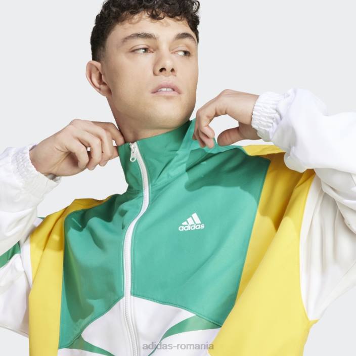 Adidas jachetă de sport albă colorblock bărbați alb/verde curte/auriu 2JBN5800