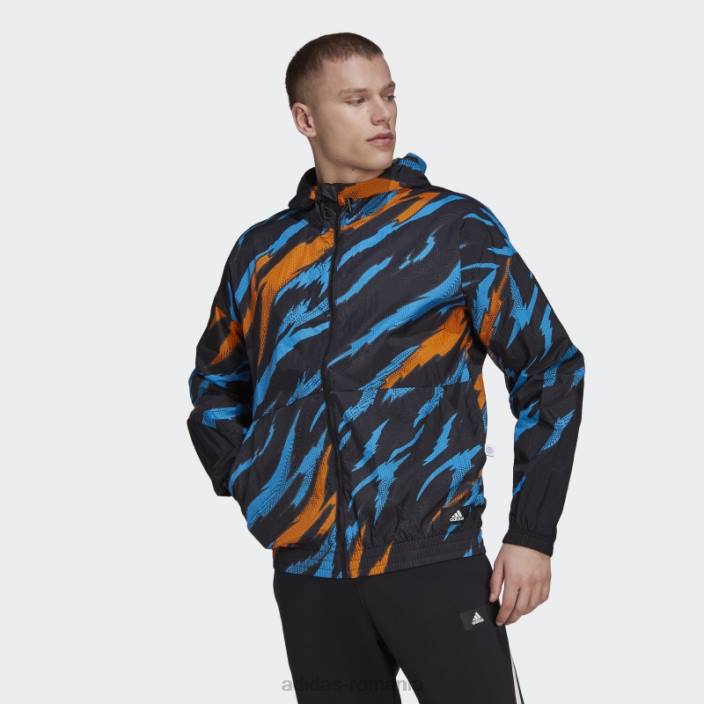 Adidas jachetă de vânt neagră trvl tiger camo bărbați negru 2JBN14986