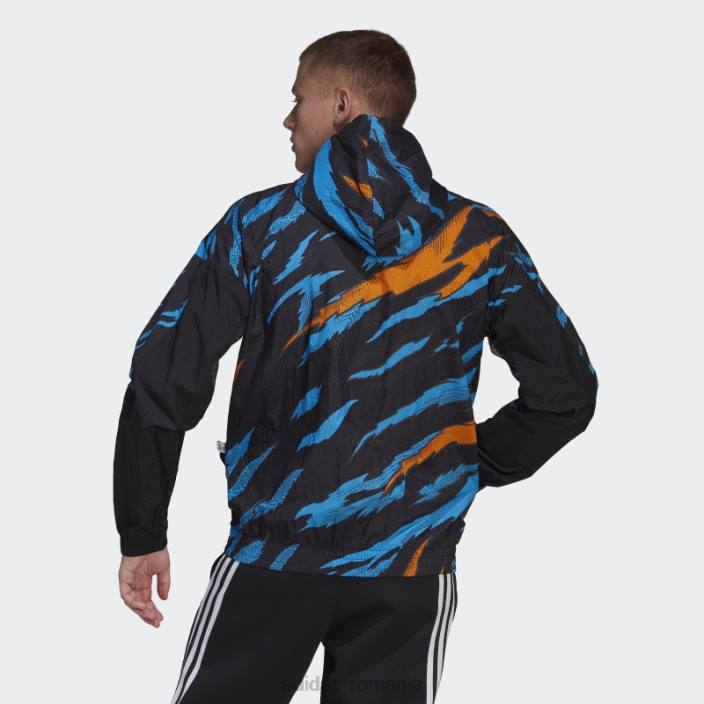 Adidas jachetă de vânt neagră trvl tiger camo bărbați negru 2JBN14986