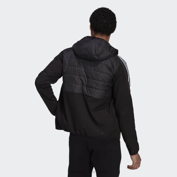 Adidas jachetă hibridă izolată cu glugă neagră essentials bărbați negru 2JBN13763
