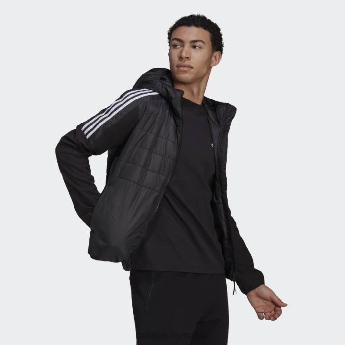 Adidas jachetă hibridă izolată cu glugă neagră essentials bărbați negru 2JBN13763