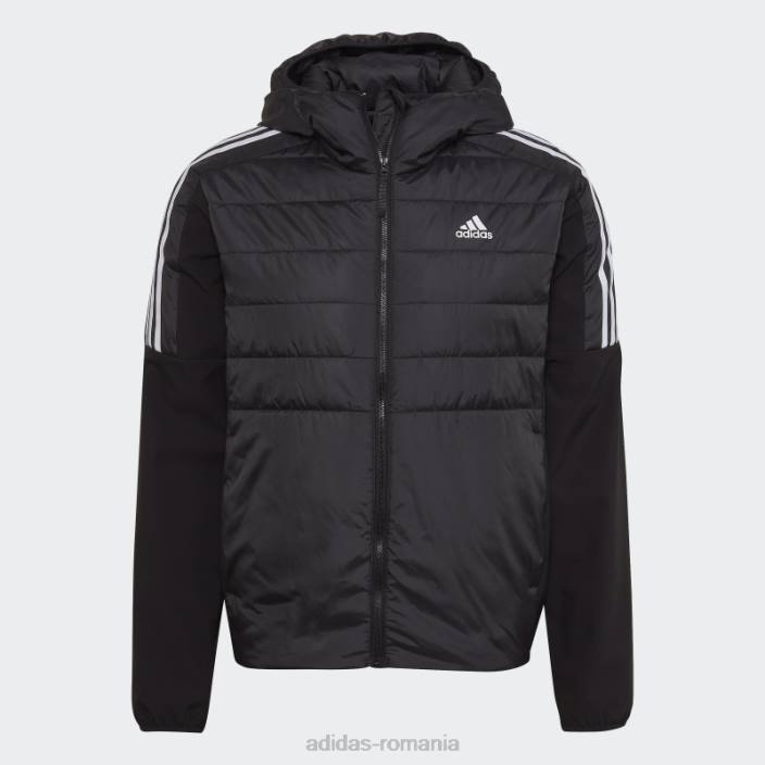 Adidas jachetă hibridă izolată cu glugă neagră essentials bărbați negru 2JBN13763