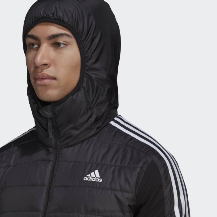Adidas jachetă hibridă izolată cu glugă neagră essentials bărbați negru 2JBN13763