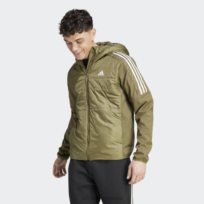 Adidas jachetă hibridă izolată olive essentials cu glugă bărbați măsline 2JBN13732