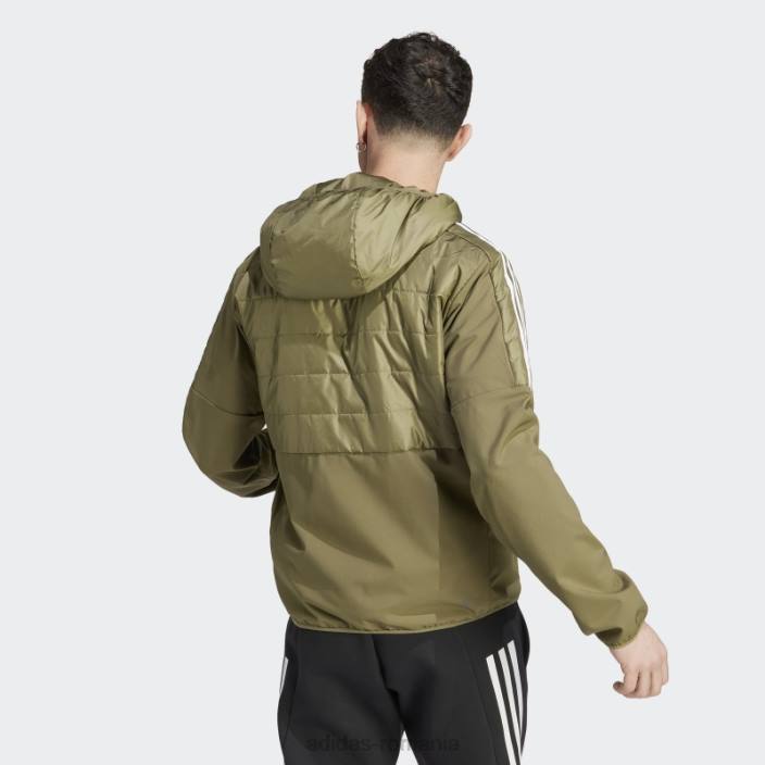 Adidas jachetă hibridă izolată olive essentials cu glugă bărbați măsline 2JBN13732