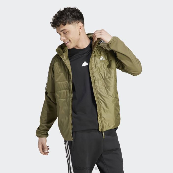 Adidas jachetă hibridă izolată olive essentials cu glugă bărbați măsline 2JBN13732