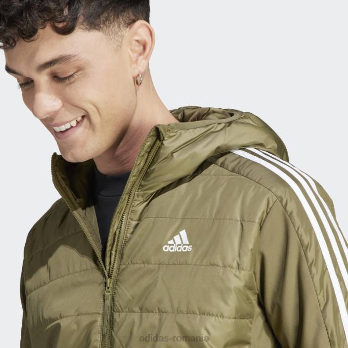 Adidas jachetă hibridă izolată olive essentials cu glugă bărbați măsline 2JBN13732