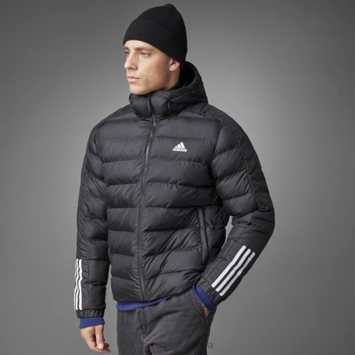 Adidas jachetă neagră cu glugă cu greutate medie itavic cu 3 dungi bărbați negru 2JBN7016