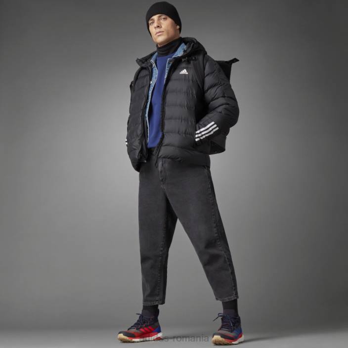 Adidas jachetă neagră cu glugă cu greutate medie itavic cu 3 dungi bărbați negru 2JBN7016