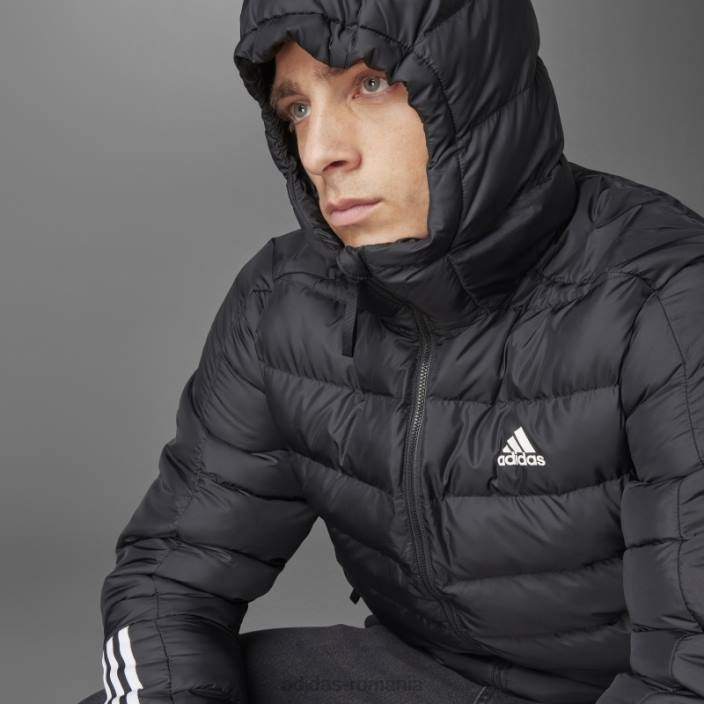 Adidas jachetă neagră cu glugă cu greutate medie itavic cu 3 dungi bărbați negru 2JBN7016