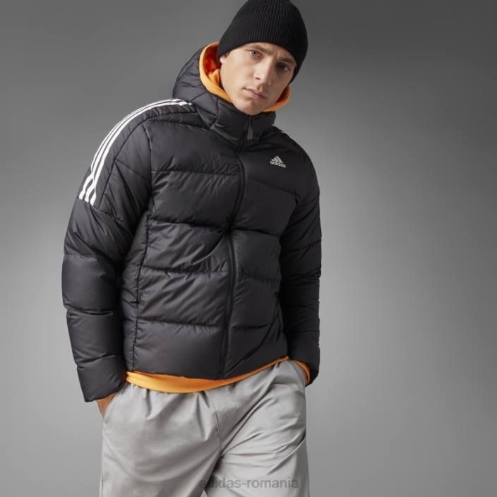 Adidas jachetă neagră cu glugă de puf de greutate medie adidas essentials bărbați negru 2JBN5019