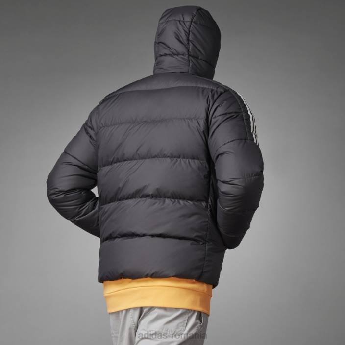 Adidas jachetă neagră cu glugă de puf de greutate medie adidas essentials bărbați negru 2JBN5019