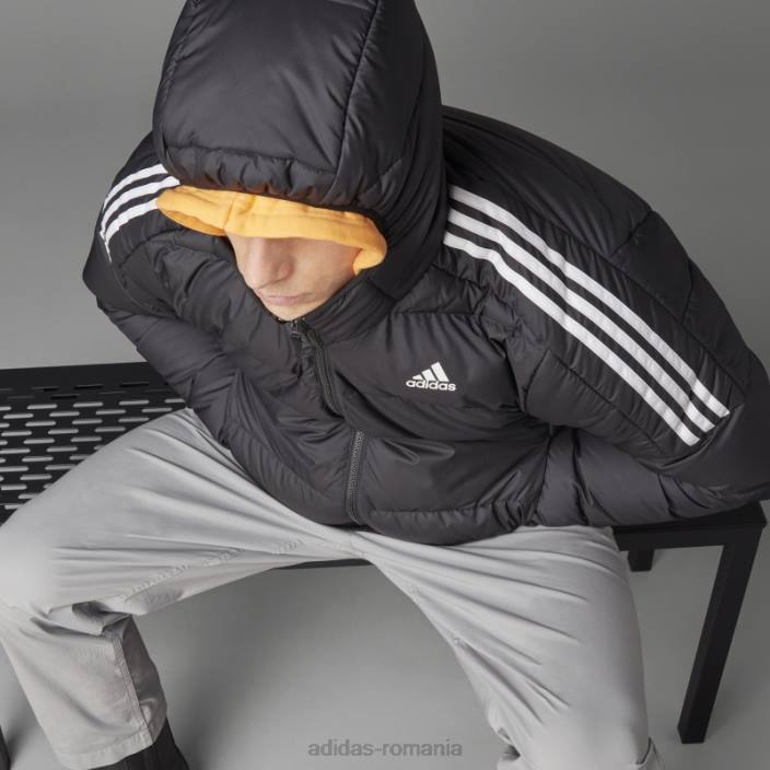 Adidas jachetă neagră cu glugă de puf de greutate medie adidas essentials bărbați negru 2JBN5019
